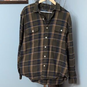 Lucky Brand Plaid Button-Down Shirt - Olive and Navy